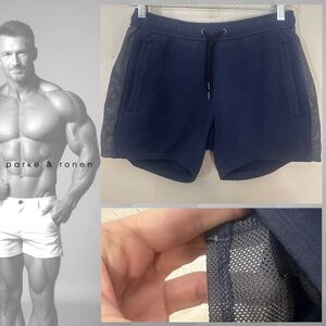 Parke & Ronen Mesh Insert Fleece Shorts XS 28-34" waist 4.5" inseam 86% cotton